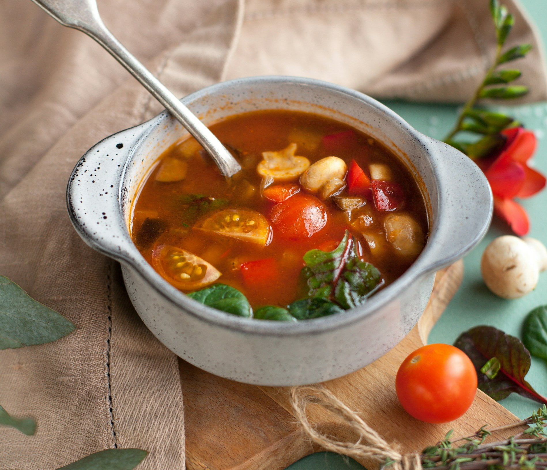 Vegetarian Soup with Cherry Tomatoes